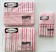 Vintage NEW~LADY PEPPERELL Flat/Fitted Full Sheets & 2 Pillowcases Pink Stripe