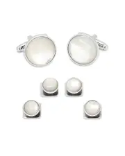 Cufflinks Inc Silver-Tone Mother-of-Pearl Stud & Cufflink Set