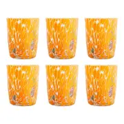 Set of Six 6 Murano Drinking Art Glasses Tumbler Orange Handmade Millefiori