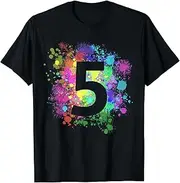 [X.Style] Kids 5th Birthday Paint Splashes Splatter Colorful Art ds762 Youth T-Shirt (S) Black