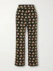 [La DoubleJ] La DoubleJ - 24/7 Cropped Printed Velvet Slim-leg Pants - Green - medium medium Green