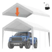 Carport Replacement Canopy Cover 10 x 20 ft, Garage Top Tent Shelter Tarp Heavy-Duty Waterproof & UV Protected, Easy Installation with Ball Bungees,White (Only Top Cover, Frame Not
