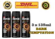 3X 135ML Axe DARK TEMPTATION 48Hour Fresh Deodorant Body Spray Fragrance For Men
