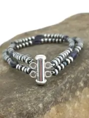 Navajo Sterling Silver Beads Labradorite Bead Bracelet 8" 01288