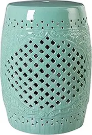 Ceramic Drum Table Decorative Garden stools, Decorative Ceramic Garden Stool, Glazed Hollow Shoe Changing Stool Drum Stool, Suitable for Outdoor Garden,(Azure)