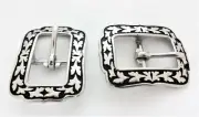 Jeremiah Watt Visalia Center Bar Buckles Pair Stainless Steel Belt Horse Tack