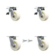 5 Inch Nylon Caster Set with Ball Bearings 2 Brakes 2 Swivel Locks SCC