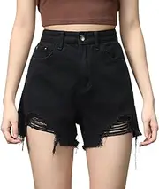 [ZISTRCBAO] Women'S Denim Shorts Casual Raw Edge Ripped Jean Shorts- Ladies Classic High Waist Slim Fit A-Line Hot Pants,Summer Casual Black Denim Shorts Hot Pants with Pockets