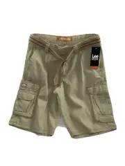 Lee Cargo Shorts Mens Dungarees Belted Size 29 NWT Buff Khaki