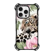 iPhone 16 Pro Bounce Case MagSafe Compatible Leopard with peonies