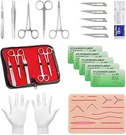 Suture Practice Kit for Medical and Vet Students, Include Reusable Silicone Suture Pad with 14 Pre-Cut Wounds, A Suture Tool Kit, 5 Suture Thread and Needles, Medical Supplies for Surgical Trainings