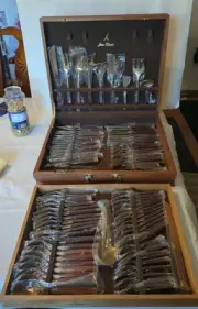 Vintage 91 Piece Jean-Claude Rosewood & Bronze Complete Flatware & Serving Set