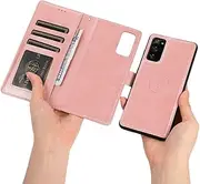 [GoshukunTech] for Samsung Galaxy S20 FE Case,for Galaxy S20 FE 5G Phone Cover [2 in 1 Wallet Leather Case] Detachable Magnetic Flip Cover with Card Slots,Wrist Strap-Pink