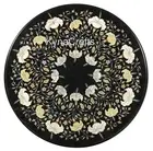 Lovely Coffee Table Top Inlaid with Floral Pattern Black Marble Entryway Table