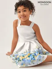 Monsoon Natural Hydrangea Bow Strap Pleated Dress (H16694) | $106 - $129