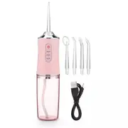 Cordless Oral Irrigator Water Jet Dental Teeth Flosser Tooth Cleaner 4 Nozzles Pink