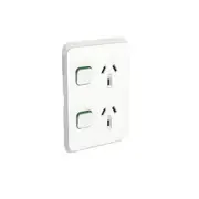 Clipsal Iconic Series 2 Switched Sockets - Vertical - 10 A - Vivid White - 3025V-VW