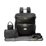 ELF HAYDEN Nappy Bag Backpack Diaper Faux Leather Black Baby Mummy 6pcs USB