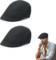 [QSZHSL] Pack of 2 Peaked Cap Men's Flat Cap Beret Hat Classic Flat Cap Women Men Gatsby Newsboy Flat Cap Men's Beret Cap