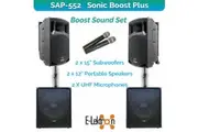 E-Lektron Sonic Boost Plus SAP 552 Bluetooth Vocal Bass Sound PA System UHF Mics and Pole