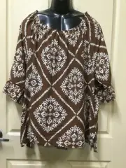 AUTOGRAPH CHOCOLATE "PRINTED" 3/4 RUFFLE SLEEVE TOP SZ 22-NEW STOCK