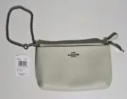 Coach 73044 Pale Green Crossgrain Leather Large Silver Chain Wristlet ☆ New ☆