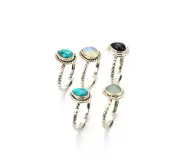 WHOLESALE 5PC 925 SOLID STERLING SILVER AQUA CHALCEDONY MIX STONE RING LOT J673