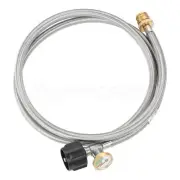 6FT Propane Stainless Braided Hose Adapter With Gauge For QCC1/Type1 Gas Gill