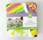 Decor White Multi Colored Easter Eggs Oblong Fabric Tablecloth 6 to 8 Seats NWT