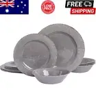 Gibson Studio 12 Piece Mauna Melamine Dinnerware Set Grey Rustic Break Resistant