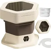 Mini Washing Machine, 8L Portable washers with 3 Cleaning Modes, 2 in 1 Camping Washing Machine with Spin Dryer, Digital Display, Handle, for Baby Clothes, Underwear, Camping, RV, Travel Brown