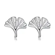 Sterling Silver Ginkgo Leaf Stud Hypoallergenic Earrings