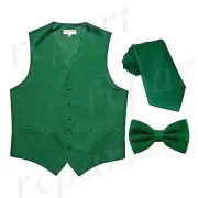 New Men's emerald green formal vest Tuxedo Waistcoat_necktie & bowtie set party