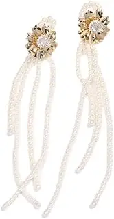 MAYJAI Metallic daisy flowers pearl tassel earrings