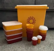 Vintage Tupperware Sunburst Yellow Picnic Set. 26 piece NOS/ NEVER USED