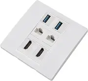 Wisoqu RJ45 Wall Plate, 6 Port USB 3.0 Outlet, 4K@60Hz Cat6, White