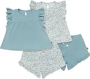 [Modern Moments by Gerber] Baby Girls 4-piece Set (2 Flutter Sleeve Top & 2 Ruffle Wide Leg Short)