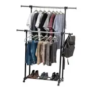 USA Portable Double-Rod Height Adjustable Clothes Double Extendable-Width Rods