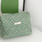 TangTangBags - Floral Print Quilted Makeup Pouch Floral - Green - One Size