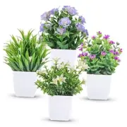 Packs Small Fake Plants Mini Artificial Faux Plants with 4 White Pots a