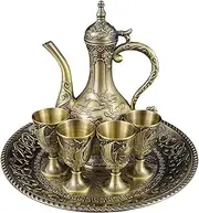 Folpus Wine Pot Kit Coffee Pot Luxury with Drinking Cups for Home Decor Retro Turkish Tea Set for Dining Table Holiday Wedding Gift, Bronze