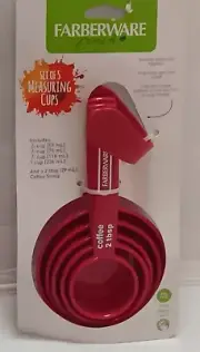 Farberware Measuring Cup Set, Red, 4-Piece, Plus (Bonus Coffee Scoop)-NEW