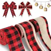 Christmas Buffalo Plaid Wired Ribbon for Gift Wrapping/Crafts/Christmas Tree/Wreaths/Bow Decorations, 3 Rolls 2.5" Wide Ribbons 6 Yards (Black and Red Plaid)