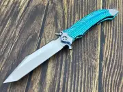 Knives 10Cr15Mov Outdoor TC4 Titanium Flipper Fast Open Folding Knife Blue-03