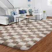 BYBSRLL Brown and White Living Room Rug 240x300cm, Large Checkered Bedroom Area Rugs for Kids Baby Room, Nursery, Dorm, Lounge, Thick Soft Fluffy Plush Checkerboard Non-slip Carpet