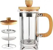 French Press Coffee Maker 12 oz, Single Cup Espresso Press Stainless Steel Filter 350 ml High Borosilicate Carafe, Durable Bamboo Handle Small Coffee Maker (Bamboo)