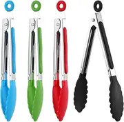 7 Inch Mini Serving Kitchen Tongs with Silicone Tips, Stainless Steel Tongs for Salad, Grilling, Frying and Cooking, 4 Pieces