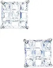 [JewelryWeb] 14k White Gold 9x9mm 9 Segment Square CZ Simulated Diamond Basket Set Earrings Stud Earring for Women