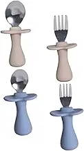 BEBEMOKO Set of Feeding Forks Spoons Boy Girl Fork Spoon Set Silicone Handle Tableware Dishwasher Safe