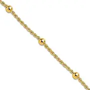 [JewelryWeb] 3.9mm 14k Solid Yellow Gold Sparkle Cut Beaded Rope Chain Bracelet 19 Centimeters Link-Bracelet for Women and Men